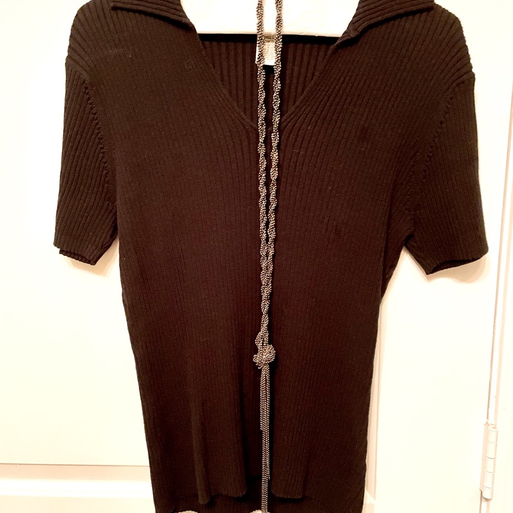 St.John’s Bay Black Ribbed Short Sleeved Sweater